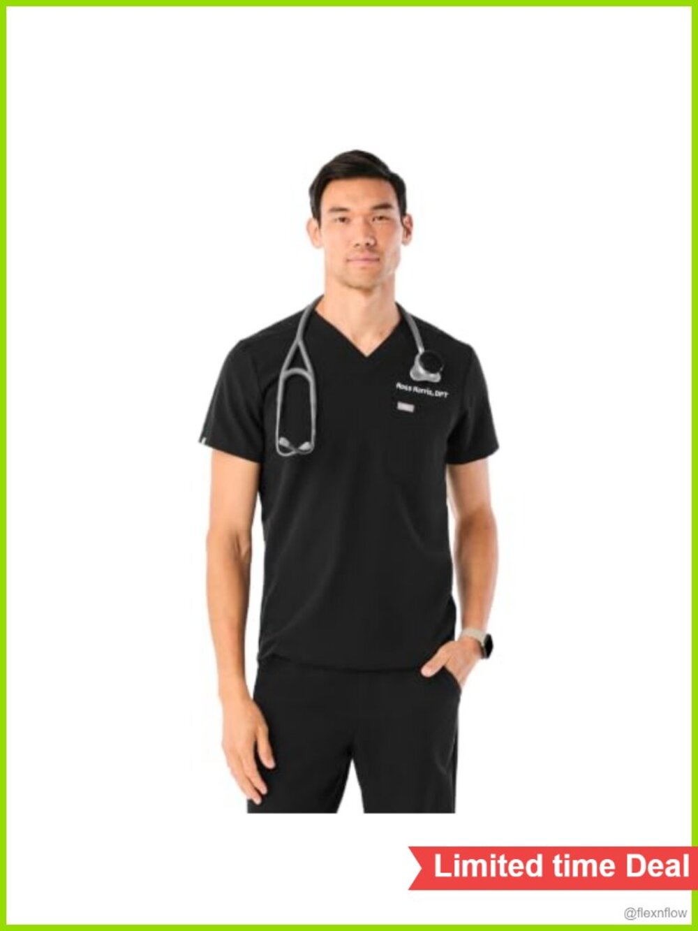 Leon Scrub Top Men's Medical V-Neck FIONx Three-Pocket Uniform Shirt